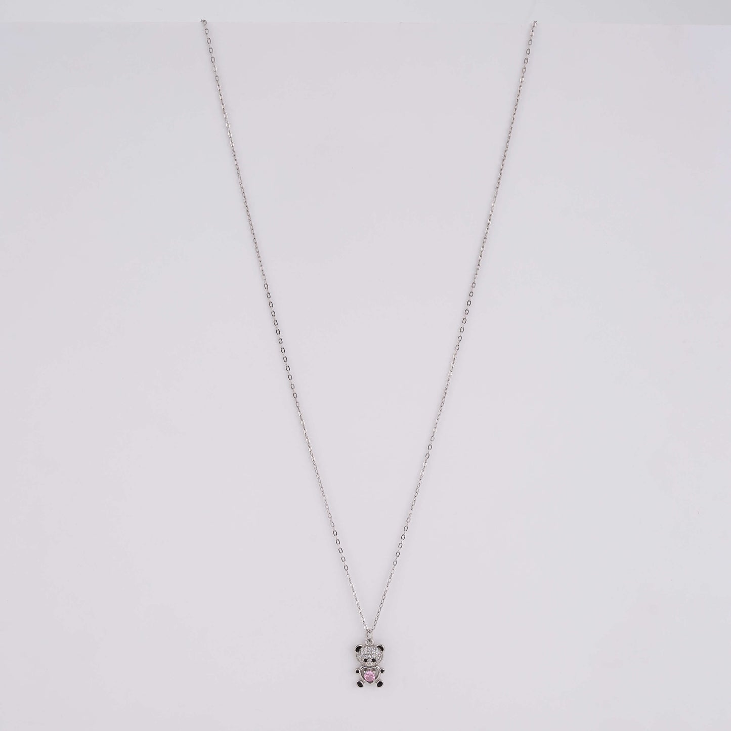 925 Silver Daily Wear Necklace with diamond teddy pendant