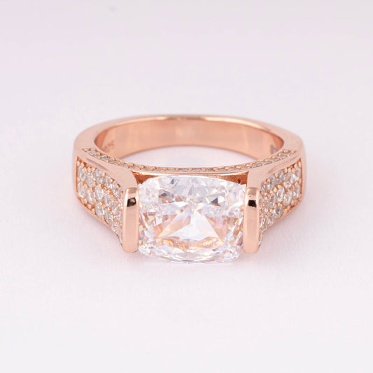 Silver Engagement Ring with Rose Gold