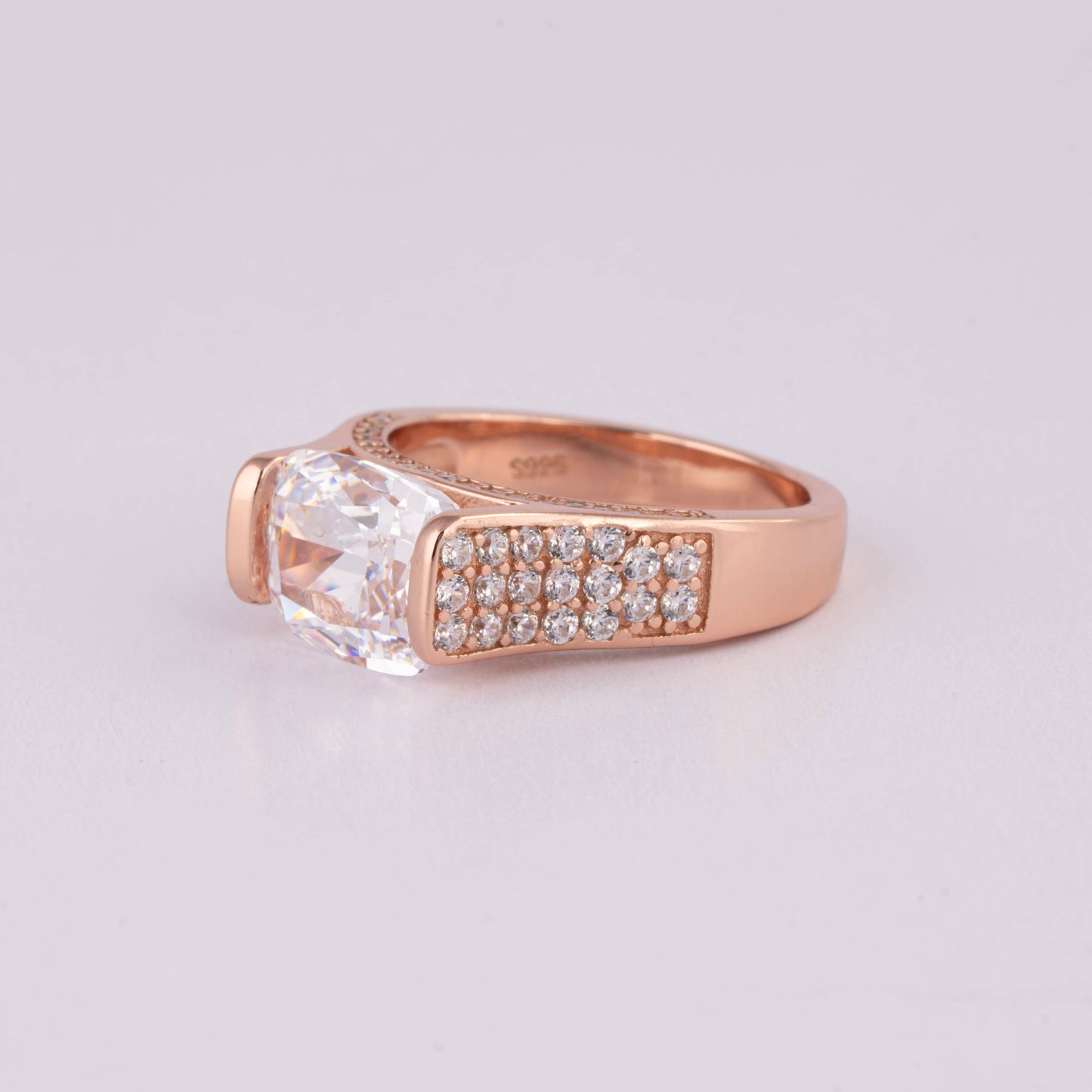 Silver Engagement Ring with Rose Gold