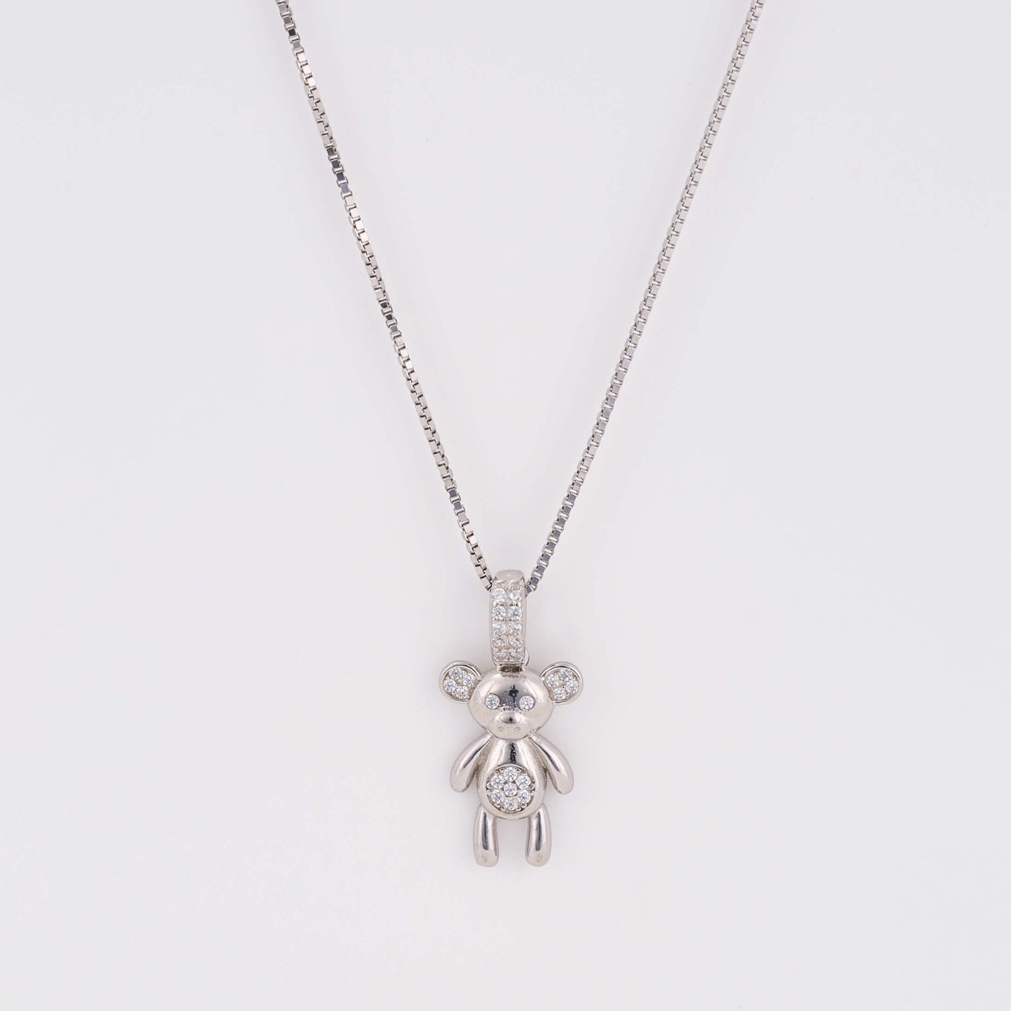 925 Silver Daily Wear Necklace with diamond teddy pendant