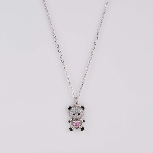 925 Silver Daily Wear Necklace with diamond teddy pendant
