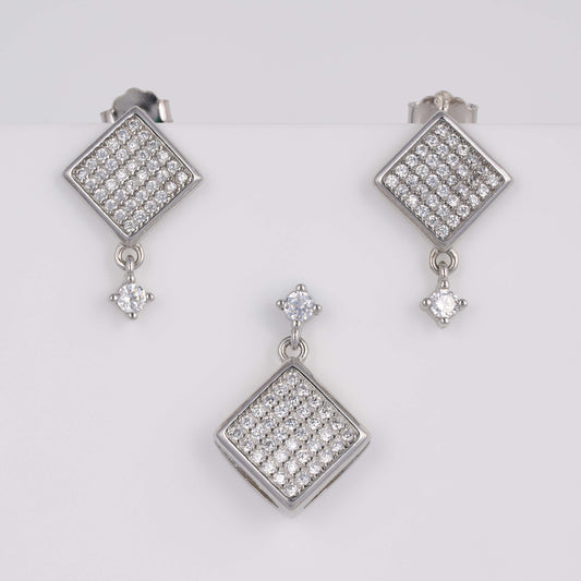 925 Silver Party wear Diamond Pendant Set with earrings