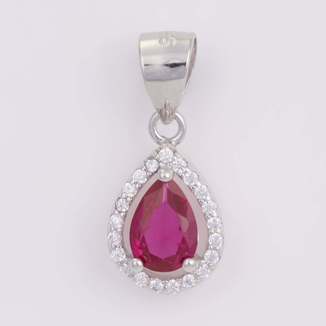 925 Silver Party wear Red Stone Diamond Pendant Set with earrings