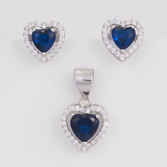 925 Silver Party wear Blue Stone Diamond Pendant Set with earrings