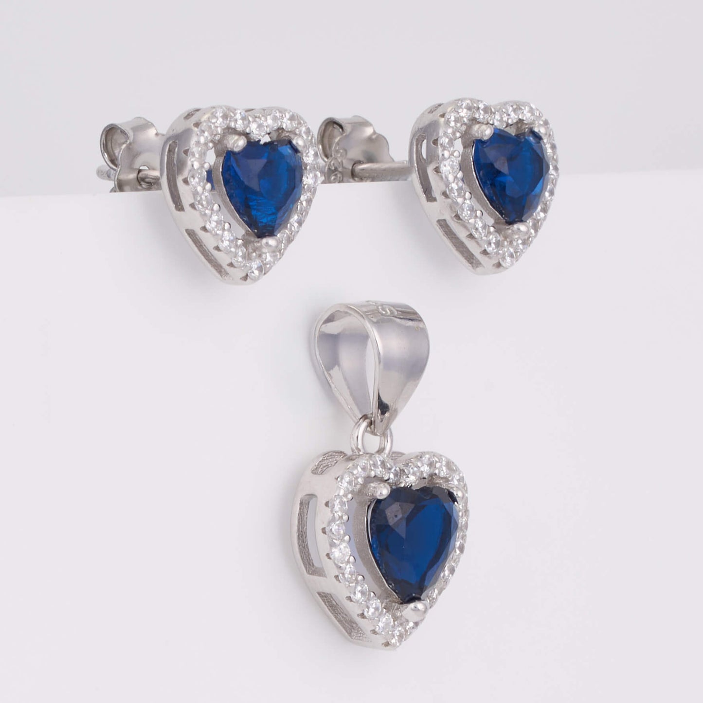 925 Silver Party wear Blue Stone Diamond Pendant Set with earrings