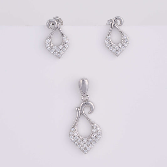 925 Silver Diamond Pendant Set with earrings