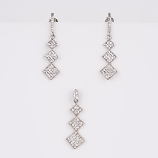 925 Silver Party wear Diamond Pendant Set with earrings